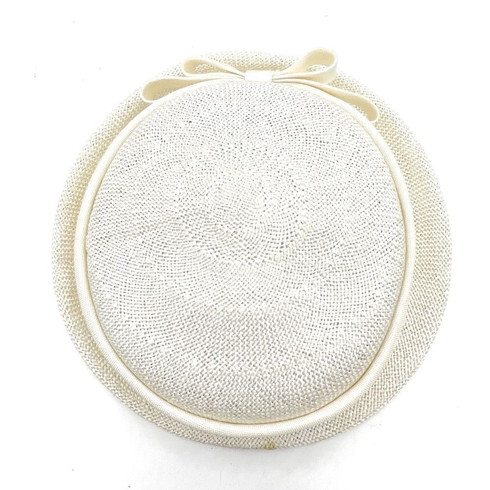 Vintage 1950s Cream Straw Sailor Hat Antique Ivory Boater Skimmer W Bow Detail - Picture 9 of 12